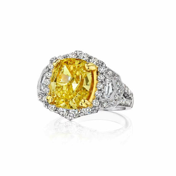 Halo Split Shank Yellow Diamond And Diamond Engagement Ring - 1