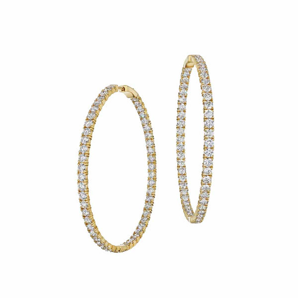 Yellow Gold In And Out Hoop With 8.38ctw Round Diamonds Earrings - 1