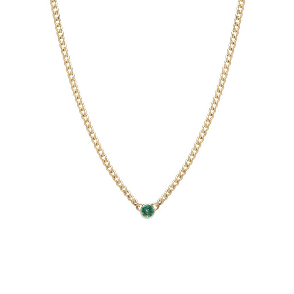 Emerald Bezel Extra Small Curb Chain Necklace - 1