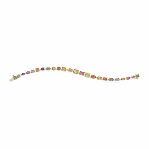 Platinum Multi-Colored Diamond Tennis With 9.01ctw Multi-Fancy Shape Diamonds Bracelet - 1