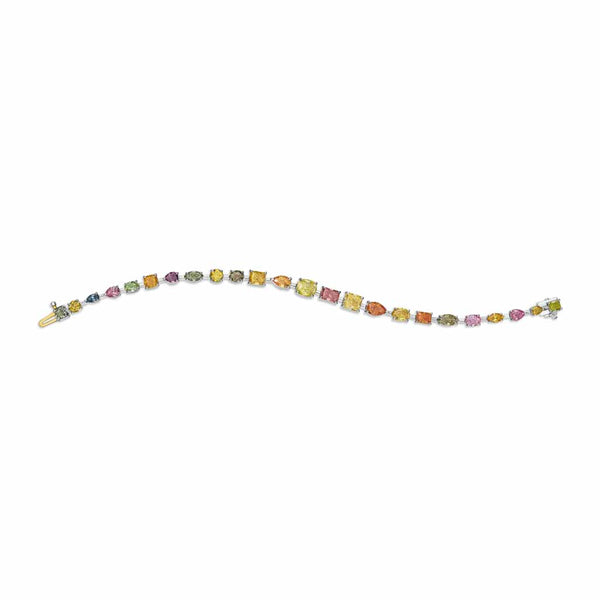Platinum Multi-Colored Diamond Tennis With 9.01ctw Multi-Fancy Shape Diamonds Bracelet - 1