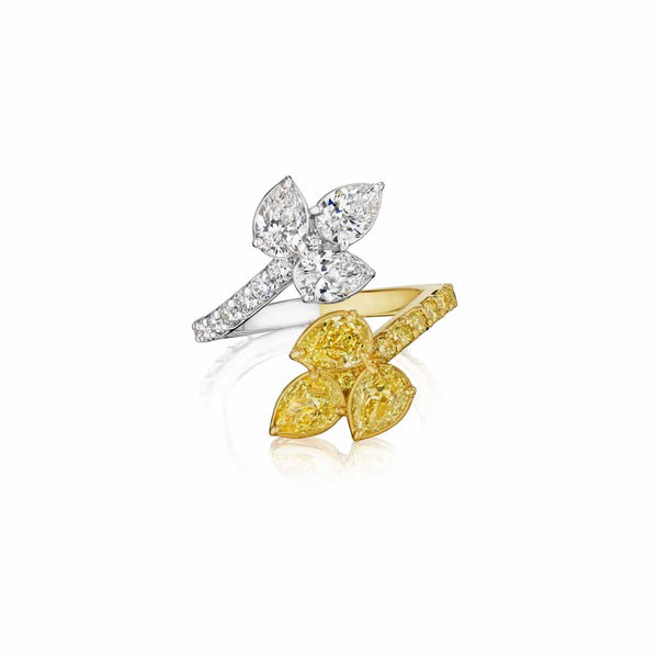 Yellow And White Gold Pear And Round Diamond Bypass Ring Fashion Ring - 1