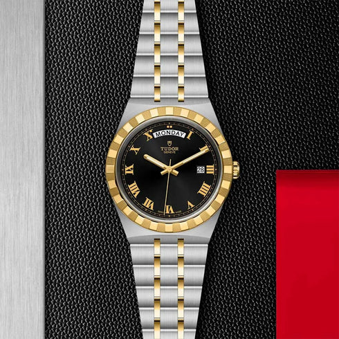 TUDOR Royal 41mm Two-Tone Day Date with Black Sunray Roman Dial Watch - 2