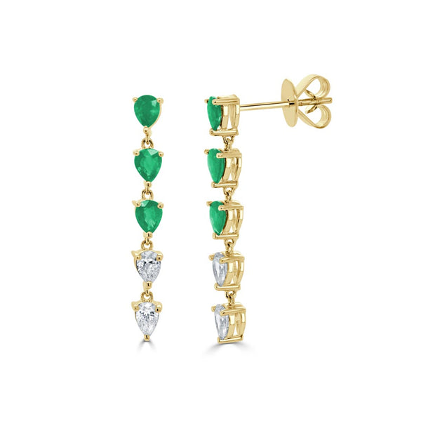 Pear-Shaped Diamond and Emerald Drops Earrings - 1