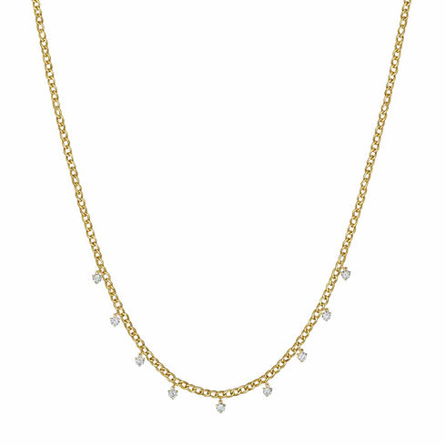 Yellow Gold 9 Diamond Station Necklace - 1