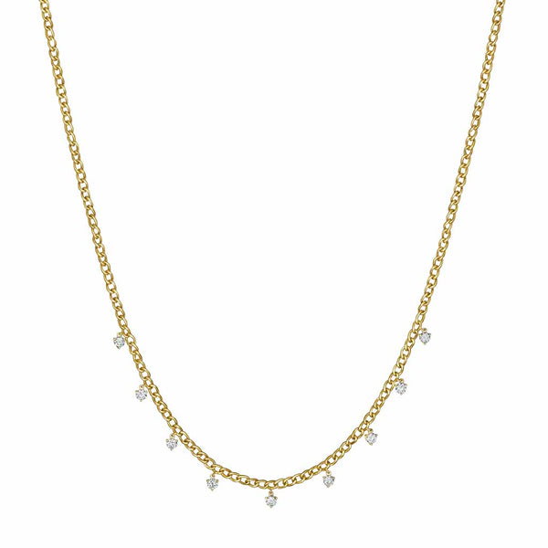 Yellow Gold 9 Diamond Station Necklace - 1
