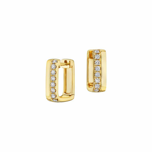 Yellow Gold Square Huggies With 0.38ctw Pave Diamonds Earrings - 1