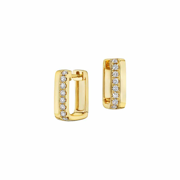 Yellow Gold Square Huggies With 0.38ctw Pave Diamonds Earrings - 1