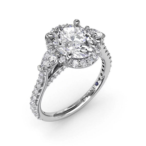 Halo Diamond Three Stone Engagement Ring - 1