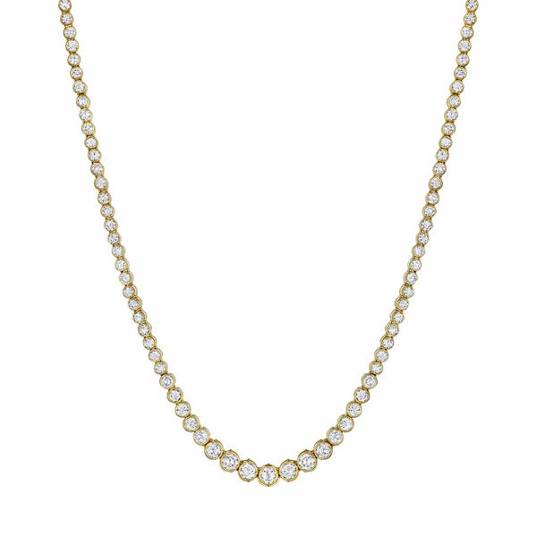 Yellow Gold Tennis With 12.50ctw Graduating Bezel Set Diamonds Necklace - 1