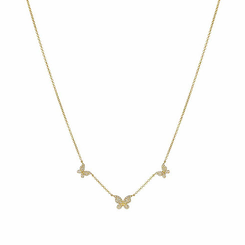 Yellow Gold 3 Butterfly Diamond Necklace - 1