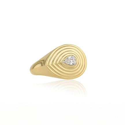 Pear Shape Diamond Layered Signet E-W Ring Fashion Ring - 1