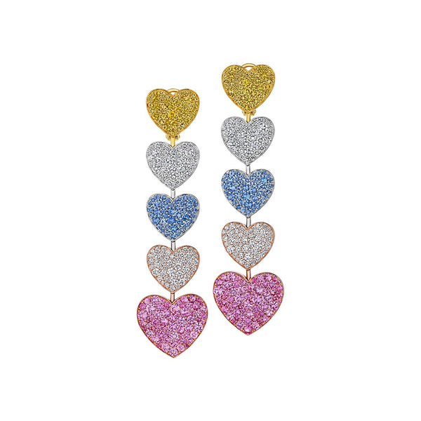 Sapphire and Diamond Pave Heart Dangle Earrings - 1
