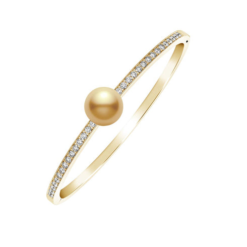 Golden South Sea Cultured Pearl And Diamond Bangle - 1