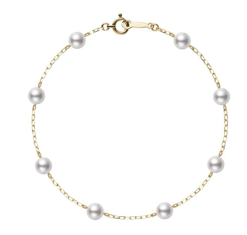 Akoya Cultured Pearl Station Bracelet in Gold - 1