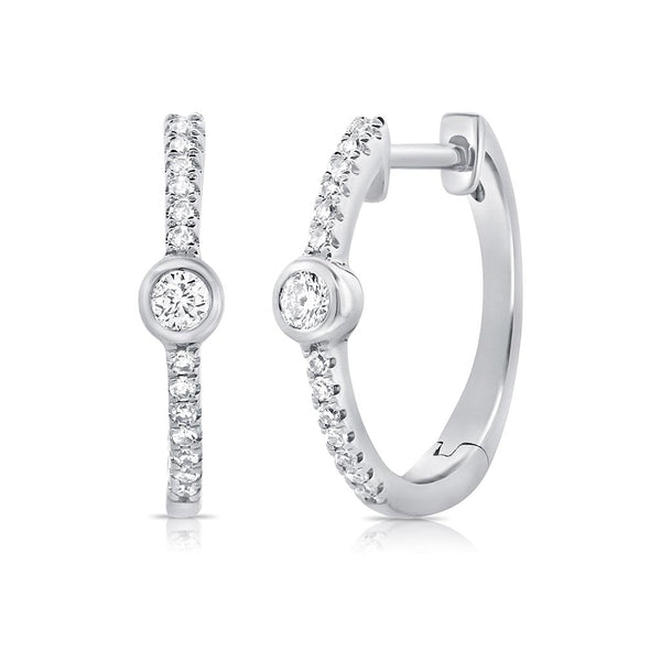 Bezel Huggie Diamond And Diamond Earrings - 2