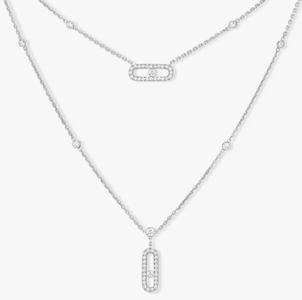 2 Rows Yellow Gold Diamond Pavé Necklace Move Uno - 1