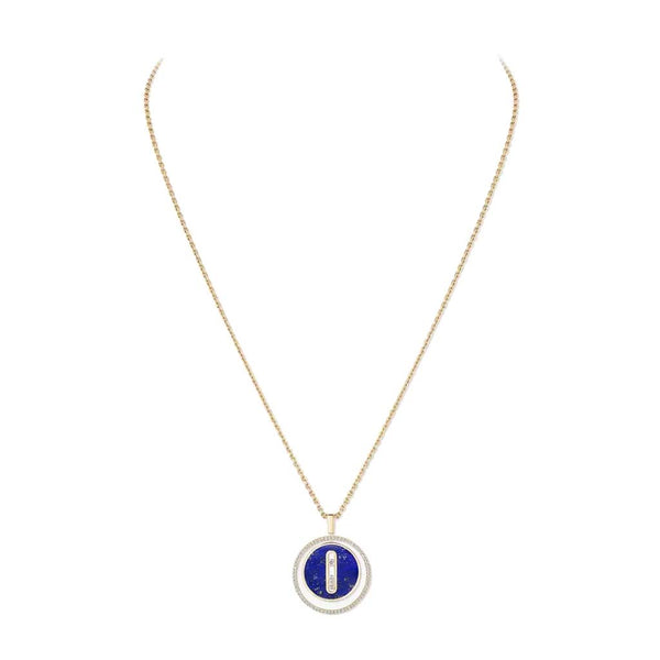 Yellow Gold Diamond Necklace and Lapis Lazuli Lucky Move - 1