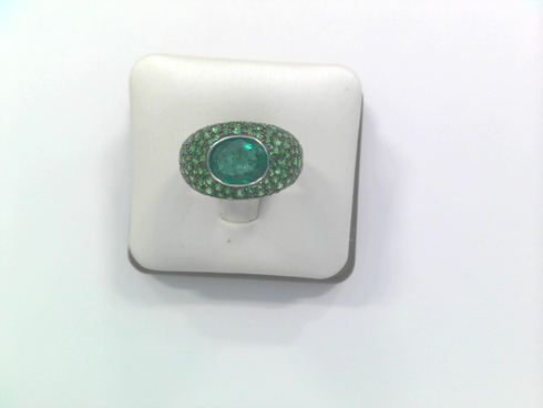 Tsaverite Pave and Emerald Ring - 1