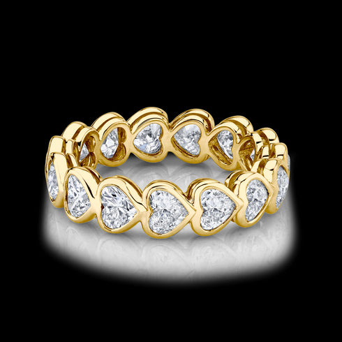 Bezeled Heart Full Diamond Eternity Band in 18K Gold - 2