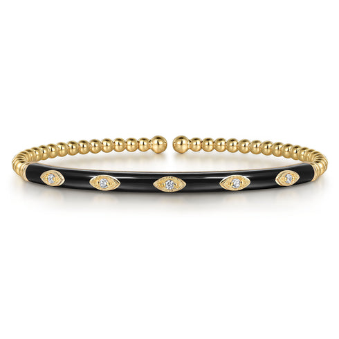 Bujukan Diamond Split Bangle with Black Enamel in 14K Yellow Gold - 2