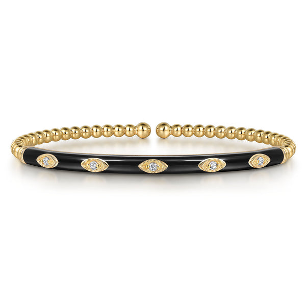 Bujukan Diamond Split Bangle with Black Enamel in 14K Yellow Gold - 2