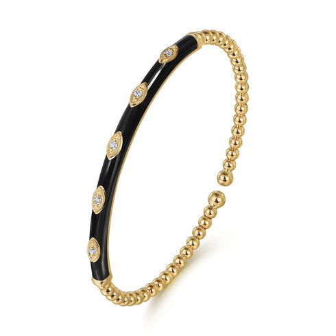 Bujukan Diamond Split Bangle with Black Enamel in 14K Yellow Gold - 3