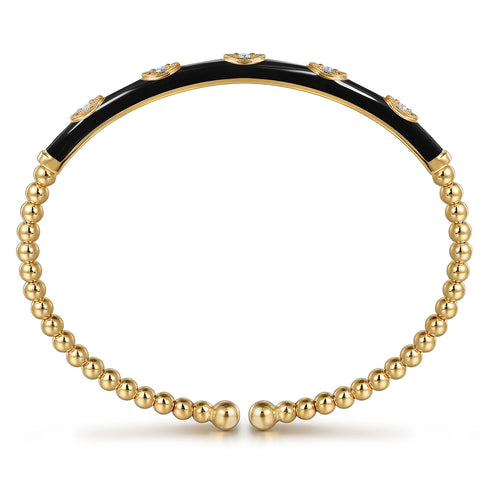 Bujukan Diamond Split Bangle with Black Enamel in 14K Yellow Gold - 4