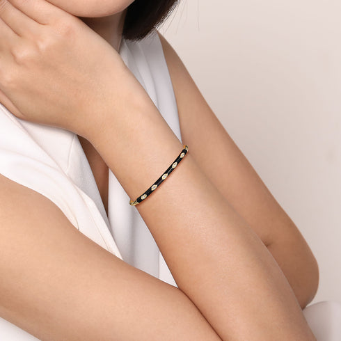 Bujukan Diamond Split Bangle with Black Enamel in 14K Yellow Gold - 5
