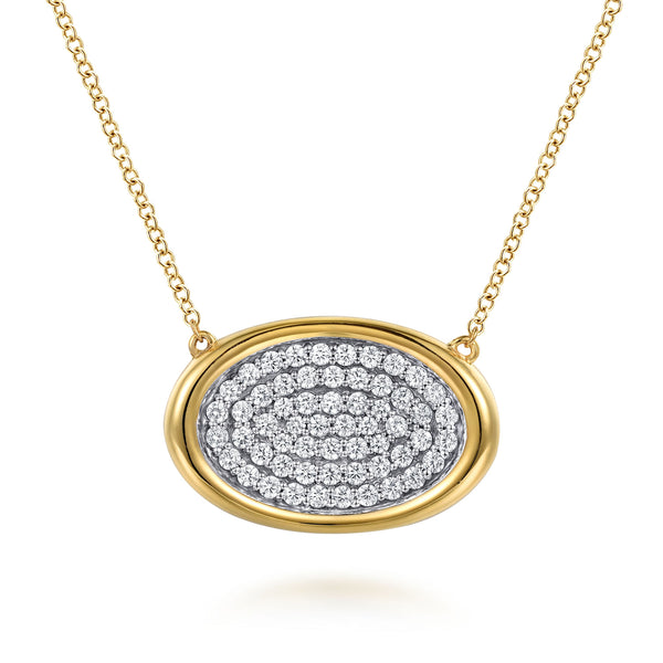 Fiora 14K White and Yellow Gold Pave Diamond Horizontal Oval Pendant Necklace - 1