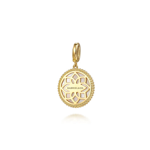 Floral Bujukan Diamond and Mother of Pearl Medallion Pendant in 14K Yellow Gold - 3
