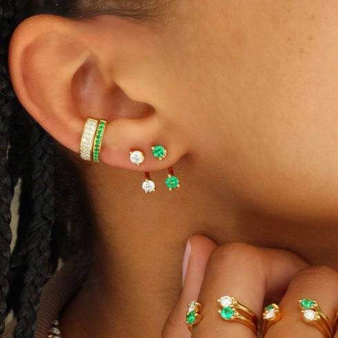 Classic Emerald Orbit Earring in 18K Gold - 2