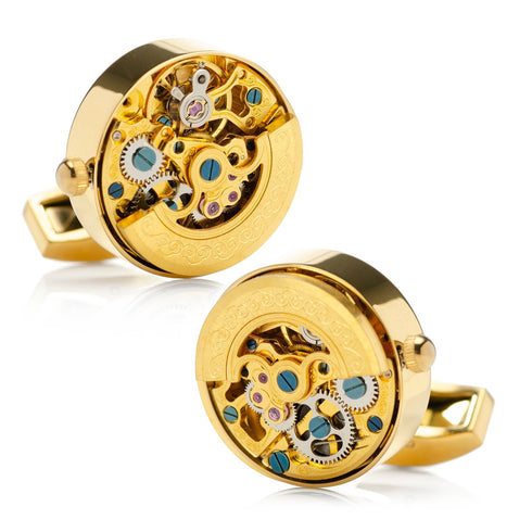 Gold on Gold Kinetic Watch Movement Cufflinks - 2