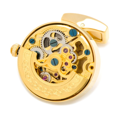 Gold on Gold Kinetic Watch Movement Cufflinks - 4