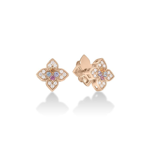 Venetian Princess Carnival Pave Diamond and Mixed Stones Small Flower Stud Earrings - 2