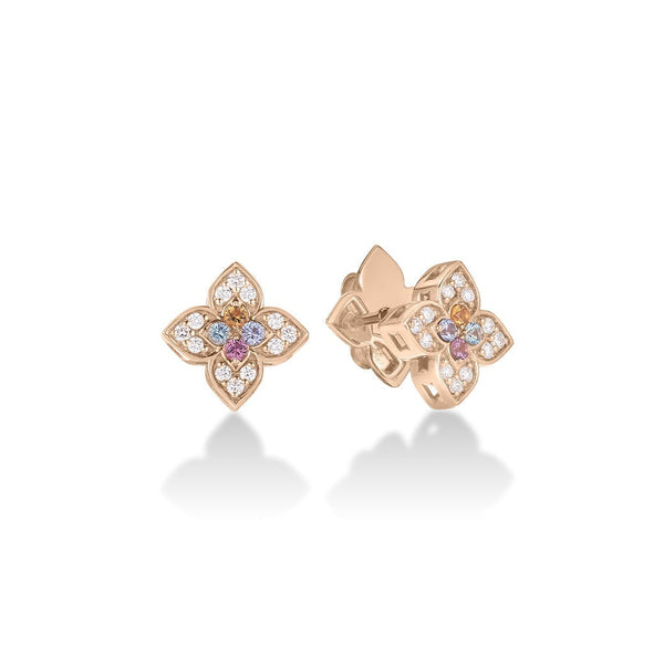 Venetian Princess Carnival Pave Diamond and Mixed Stones Small Flower Stud Earrings - 2