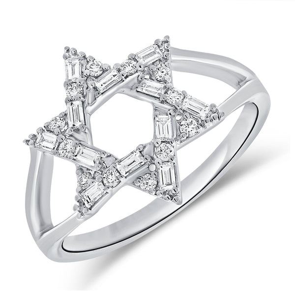 14K Gold Diamond Star of David Ring - 0.33ct - 2