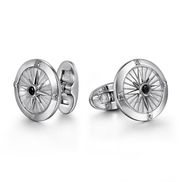 Contemporary Sterling Silver Compass Cufflinks with Black Spinel - 2
