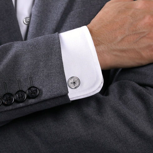 Contemporary Sterling Silver Compass Cufflinks with Black Spinel - 3