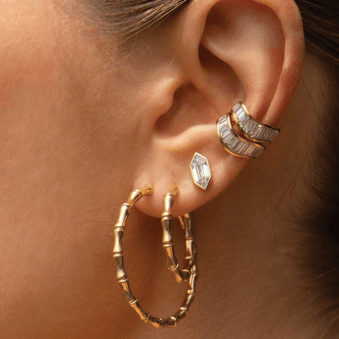 Baguette Wave Ear Cuff in White Gold by Anita Ko - 2