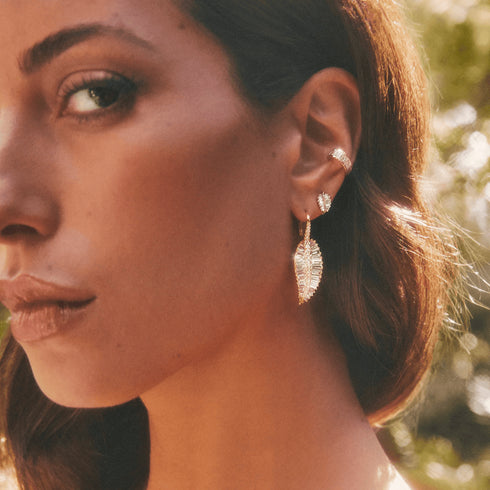 Large Palm Leaf Drop Earrings in White Gold by Anita Ko - 2