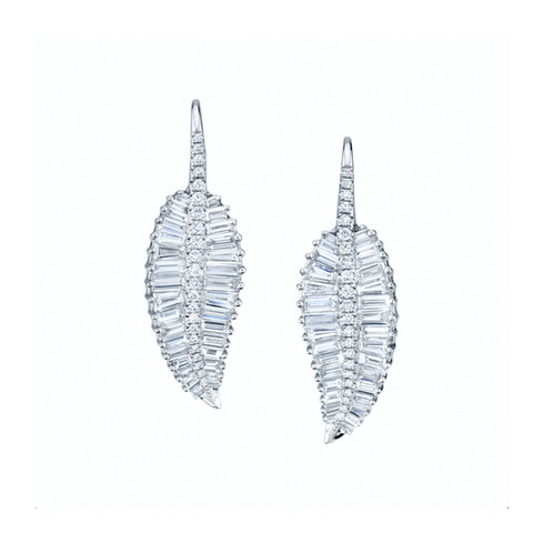Large Palm Leaf Drop Earrings in White Gold by Anita Ko - 1