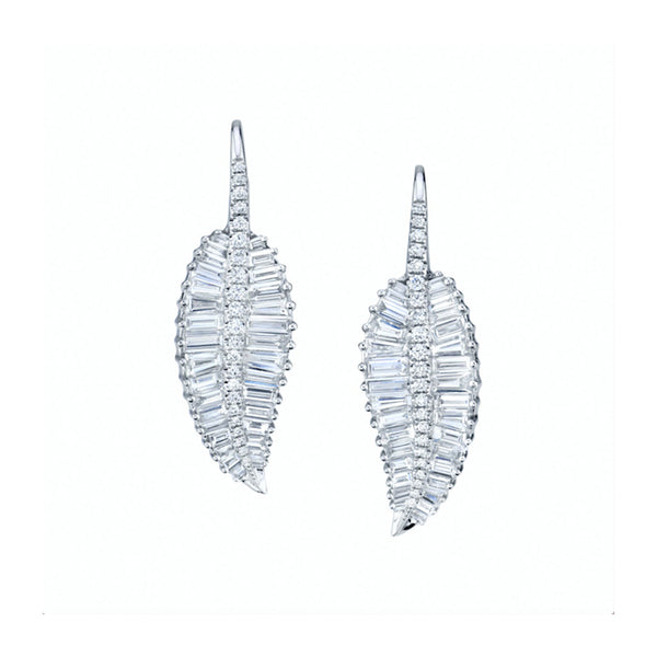Large Palm Leaf Drop Earrings in White Gold by Anita Ko - 1