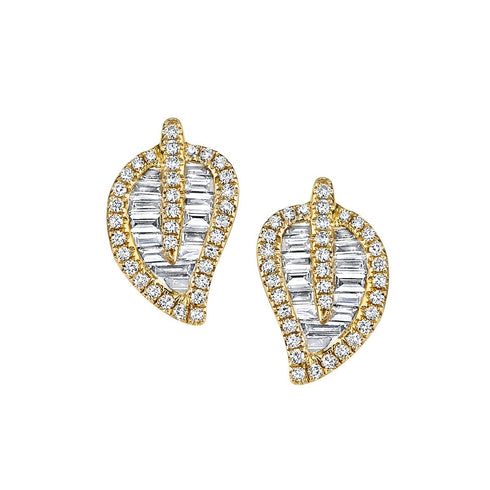 Medium Leaf Stud Earrings in Yellow Gold - 2