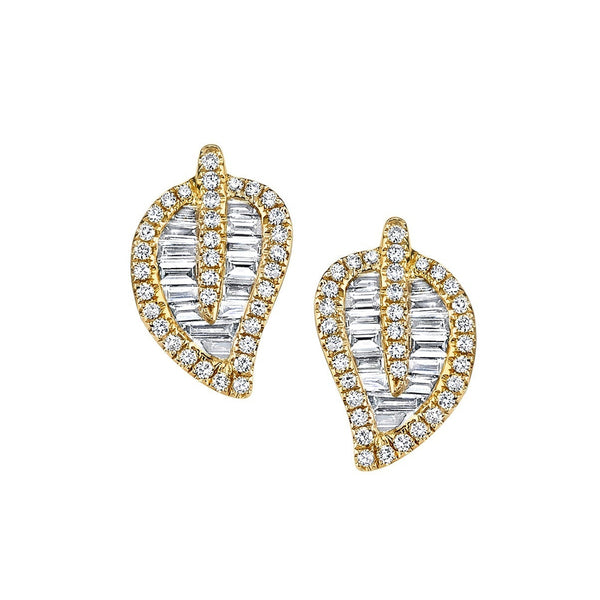 Medium Leaf Stud Earrings in Yellow Gold - 2