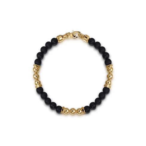 Gold and 6mm Matte Onyx Beaded Station Bracelet by Gabriel & Co. - 2