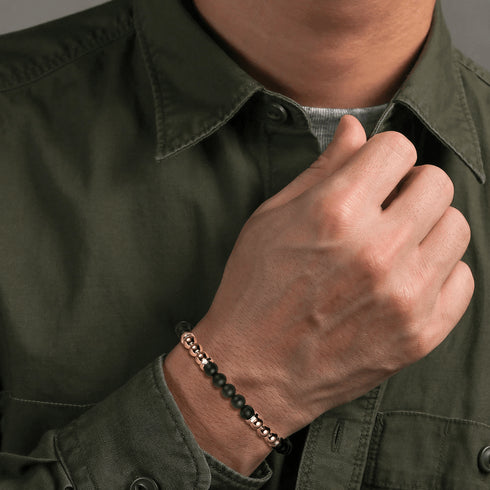 Gold and 6mm Matte Onyx Beaded Station Bracelet by Gabriel & Co. - 3