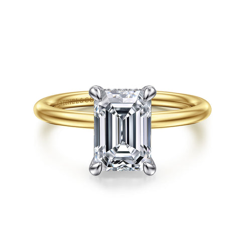 Anuk 14K White-Yellow Gold Emerald Cut Hidden Halo Diamond Engagement Ring - 1