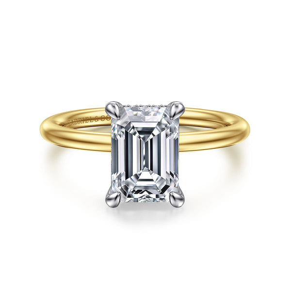 Anuk 14K White-Yellow Gold Emerald Cut Hidden Halo Diamond Engagement Ring - 1