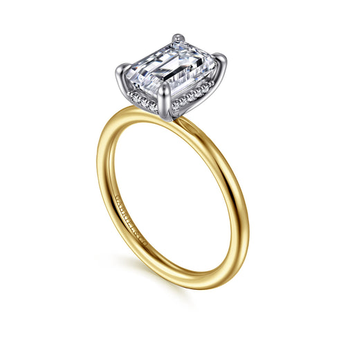 Anuk 14K White-Yellow Gold Emerald Cut Hidden Halo Diamond Engagement Ring - 2